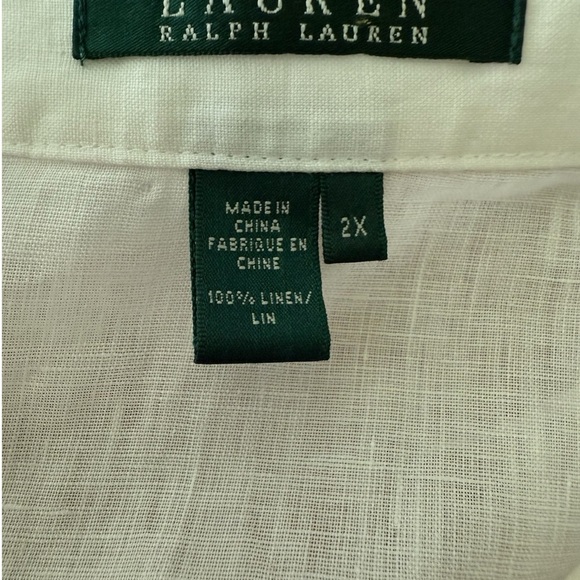 Ralph Lauren Bone White Casual Button Down Linen 3/4 Sleeves Shirt 2X - Picture 5 of 6